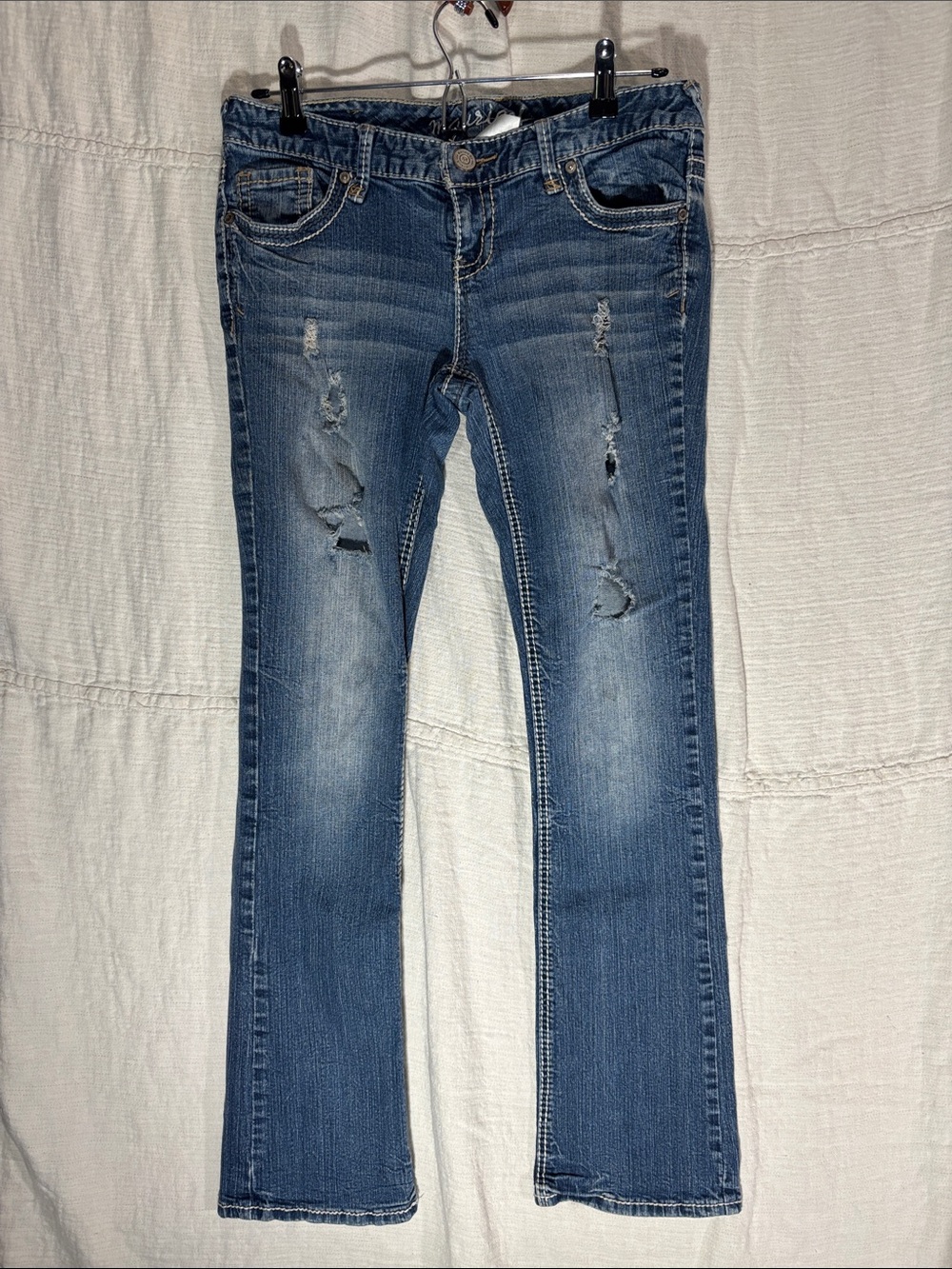 Maurices Low Rise Distressed Medium Blue Boot Cut Jeans Size 7/8 Reg